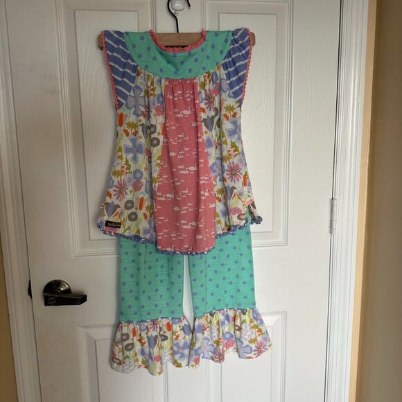 Matilda Jane Girls Size 8 Pajama Set Ruffle Pants Flutter Sleeve Top Swan Fairy - Picture 5 of 9